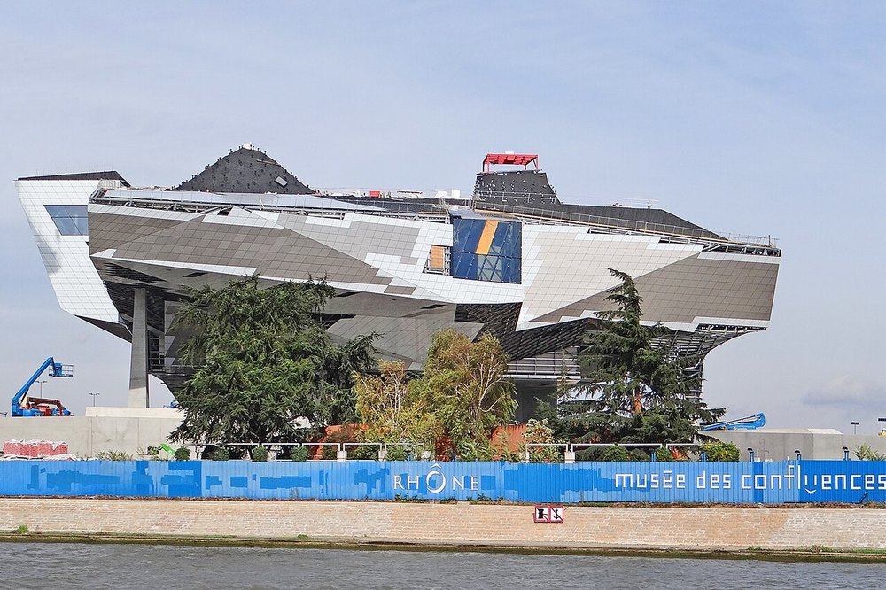 Futuristic Musée des Confluences building along the Rhône River in Lyon