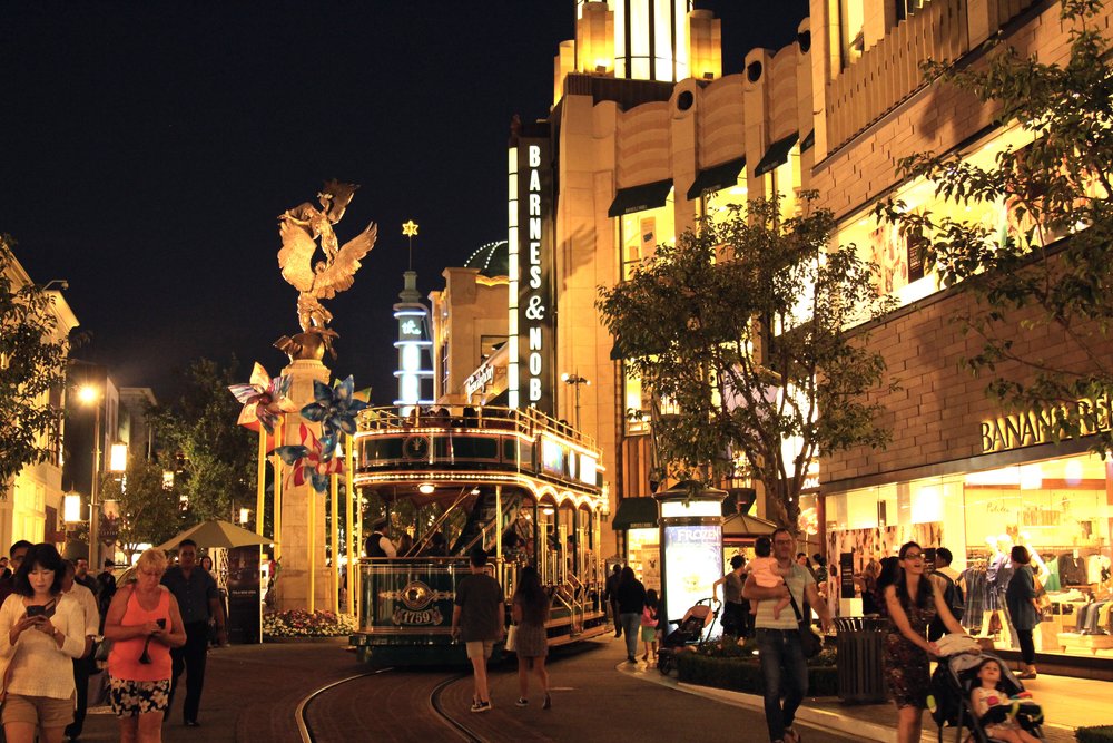 The Grove Los Angeles at night with trolley, shops, and lively crowd | Photo from Thank You on Flickr