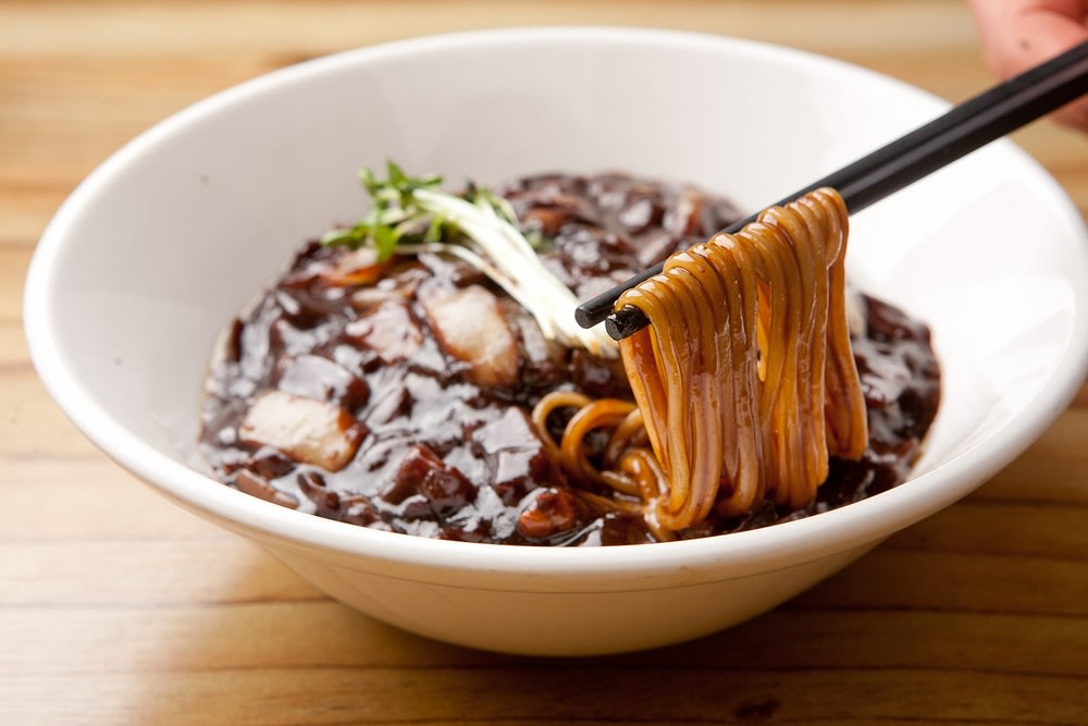 Jajangmyeon noodles in rich black bean sauce
