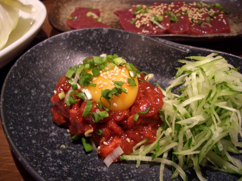 Yukhoe Korean raw beef with egg yolk