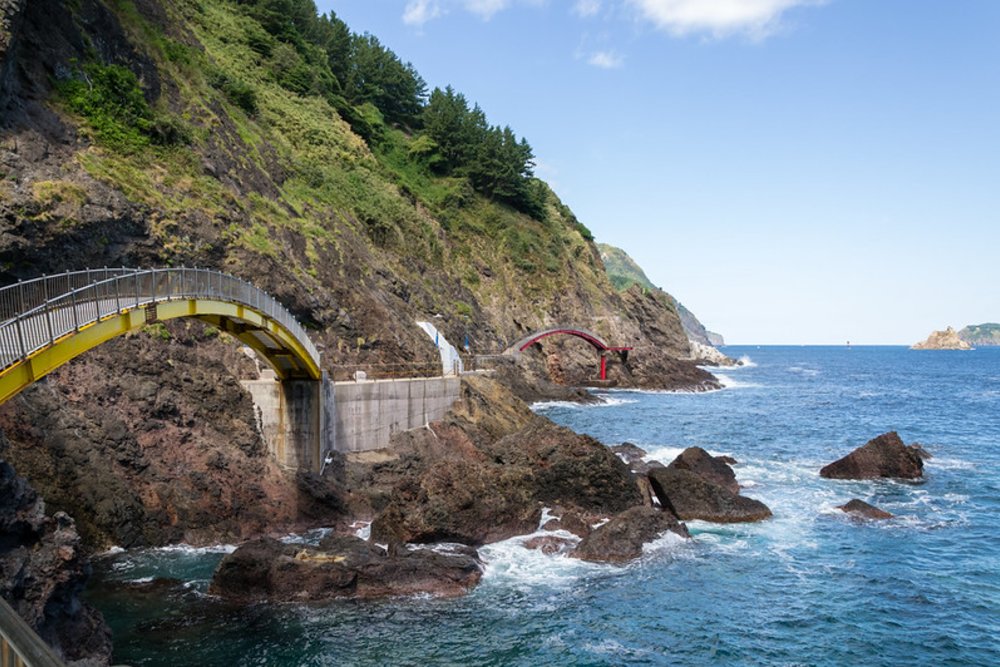 Coastal walkway along rocky cliffs on Ulleung-do in South Korea