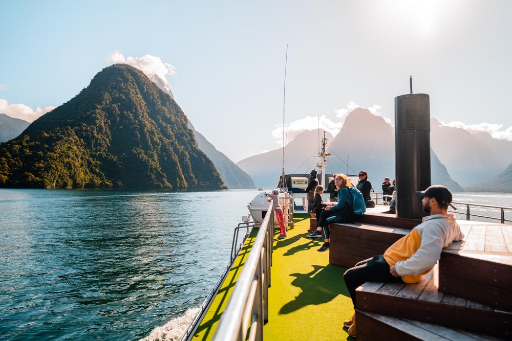Milford Sound nature cruise with dramatic fjords and mountains near Queenstown