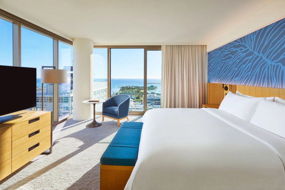 Stylish room at Renaissance Honolulu Hotel & Spa with city views