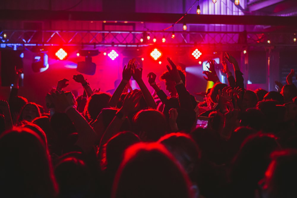 Crowd dancing to music in a nightclub