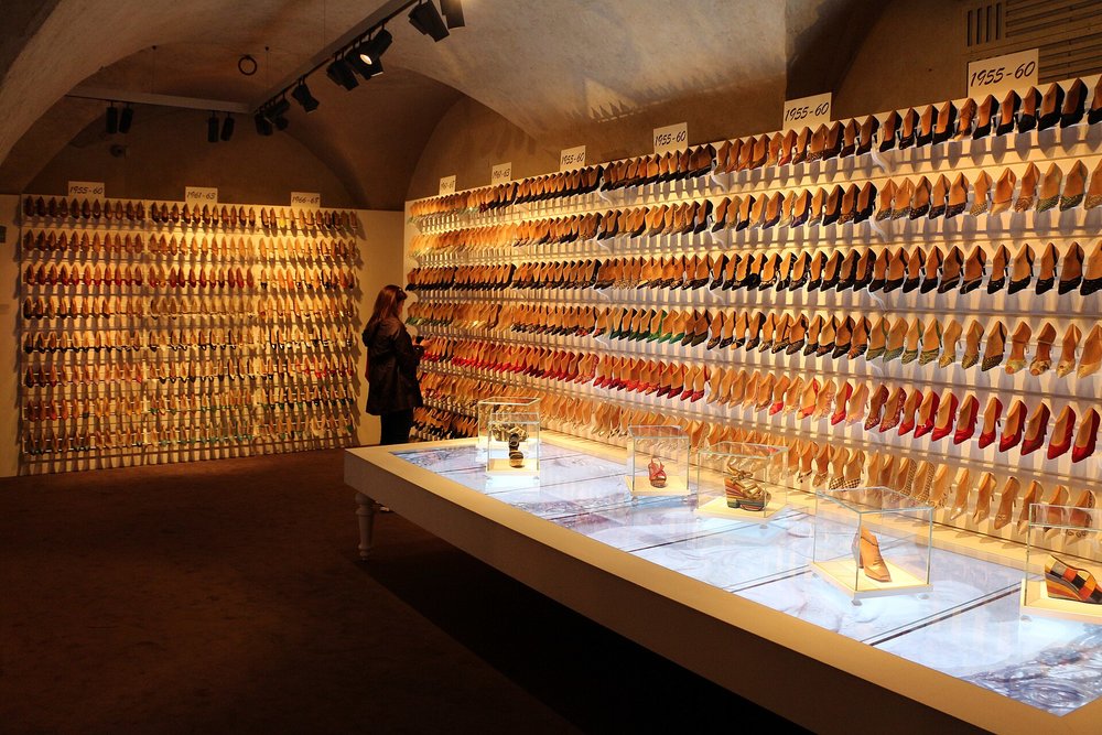 Shoe collection displayed inside the Salvatore Ferragamo Museum in Florence