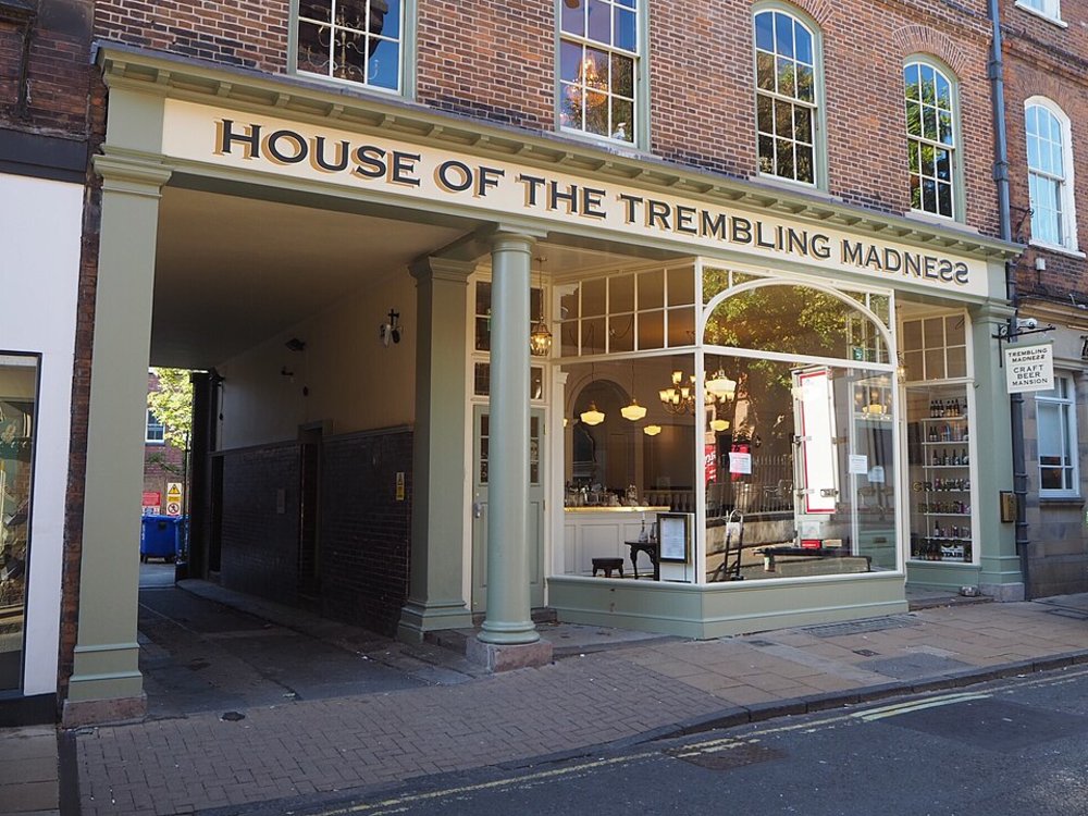 Georgian-style building facade of House of the Trembling Madness bar in York city centre