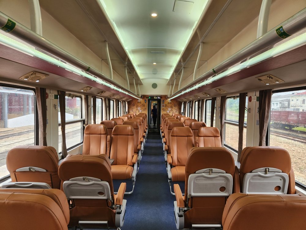 Heritage train carriage aboard the Da Nang to Hue train