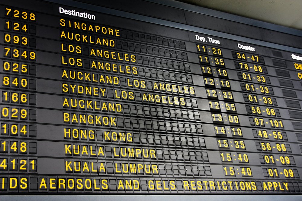 Departures board in Melbourne Airport, Australia