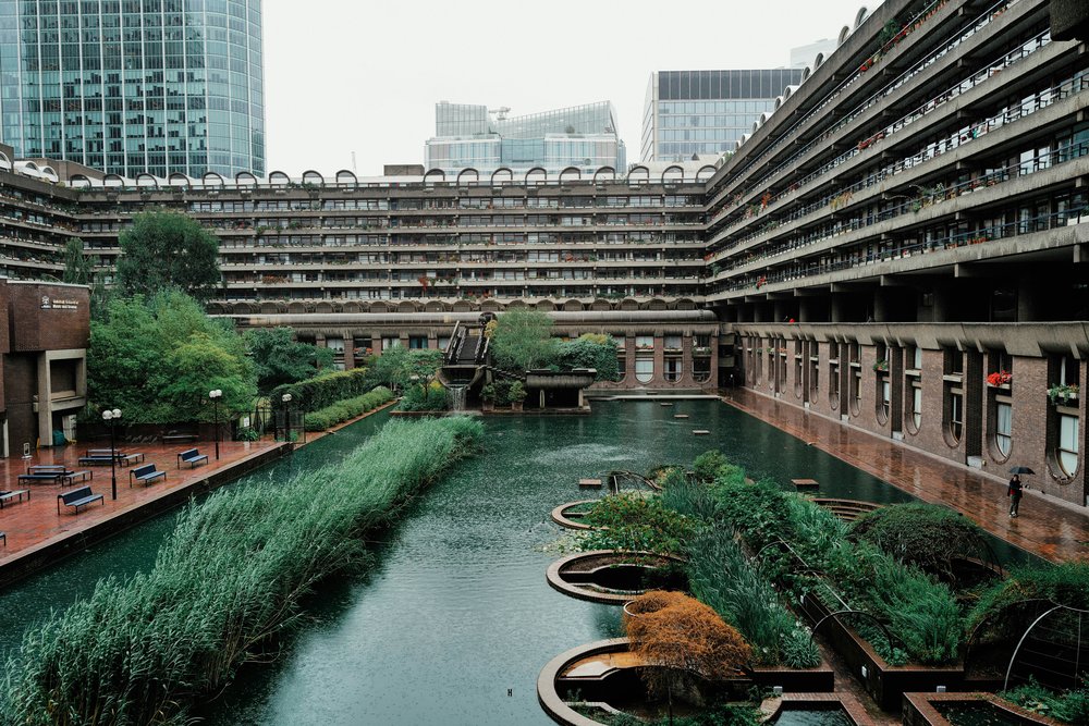 The Brutalist architecture of the Barbican Centre in London, a cultural hub