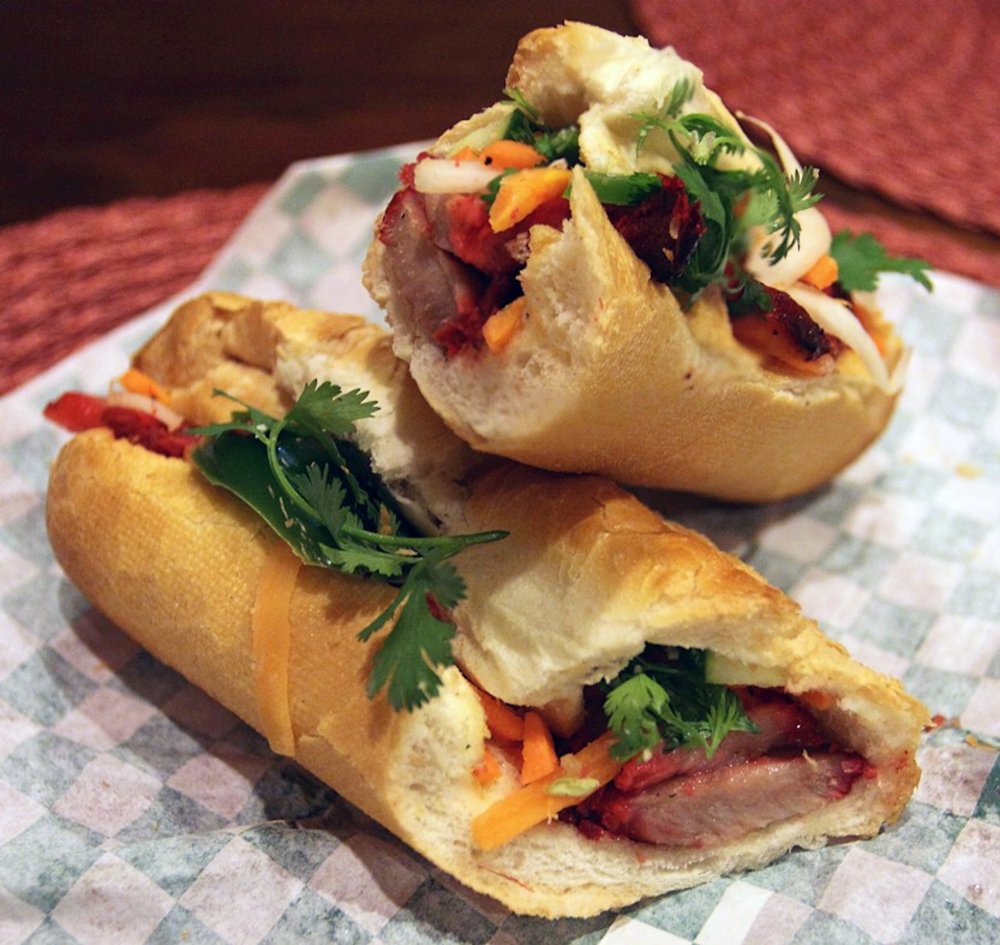 Crispy banh mi Vietnamese sandwich with pork, herbs, and pickles | Photo from nsaum75 on Wikimedia Commons