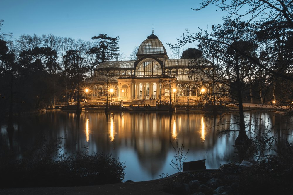 The Crystal Palace lit up at night