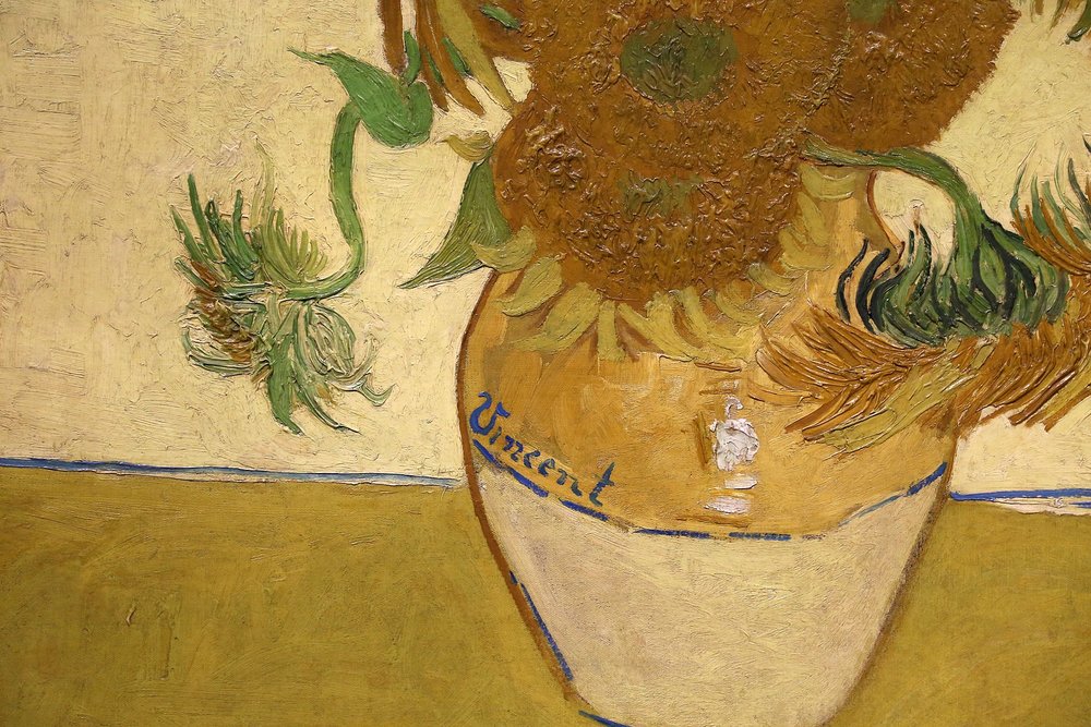 Closeup of “Sunflowers” by Vincent van Gogh | Photo by Sailko on Wikimedia Commons