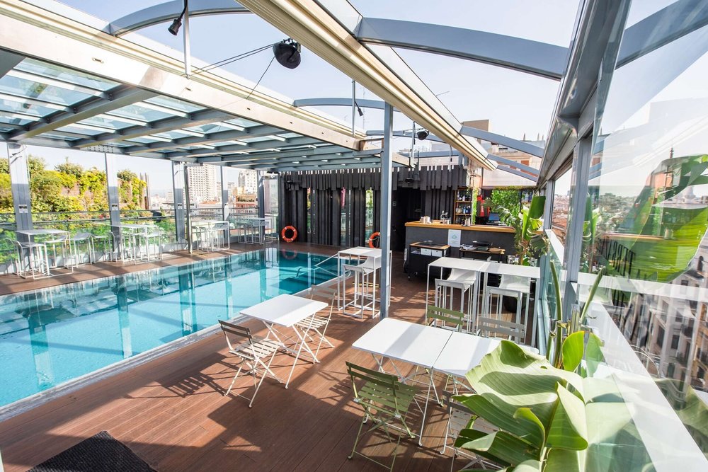 Pool deck on a hotel rooftop