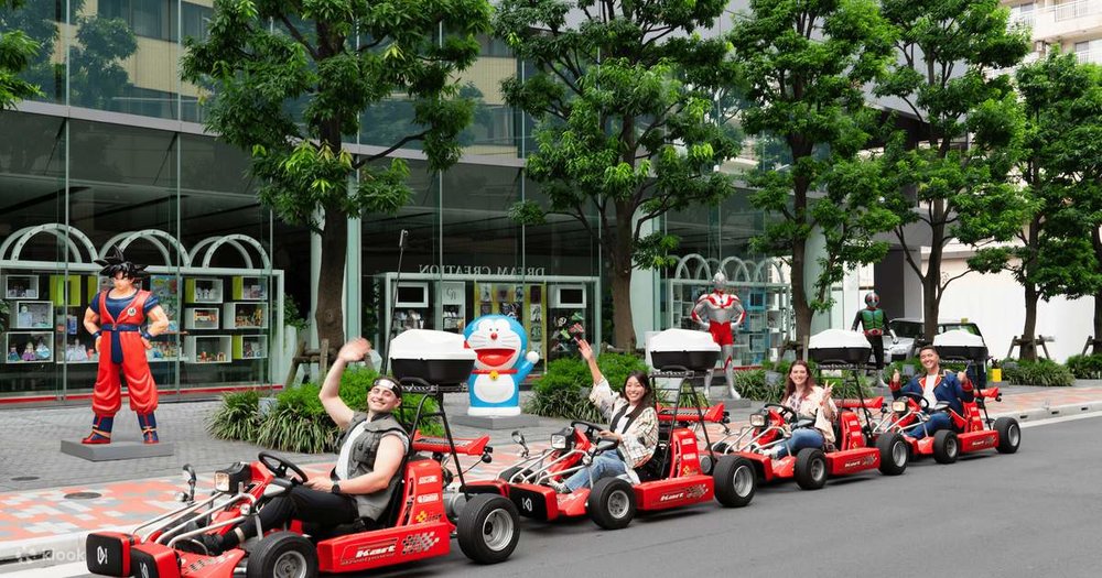 Go-kart participants posing in the streets of Tokyo
