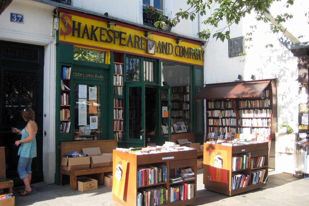Shelves filled with books outside Shakespeare and Company
