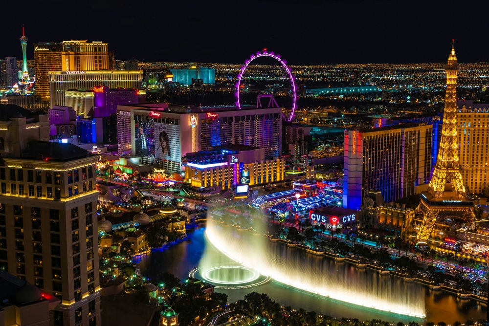 Aerial view of Las Vegas at night