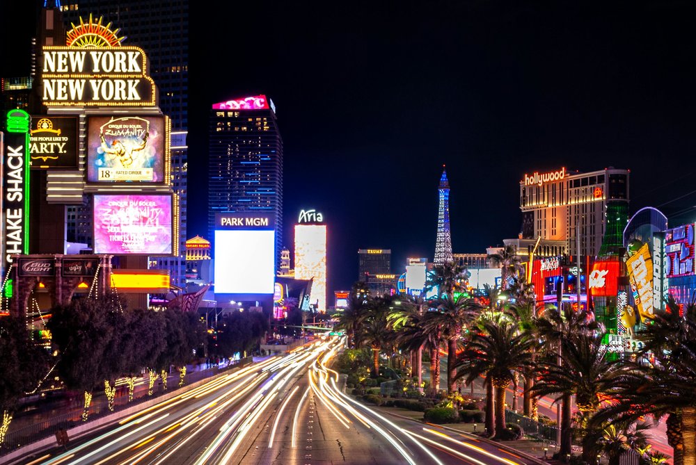 The bright lights of the Las Vegas Strip at night