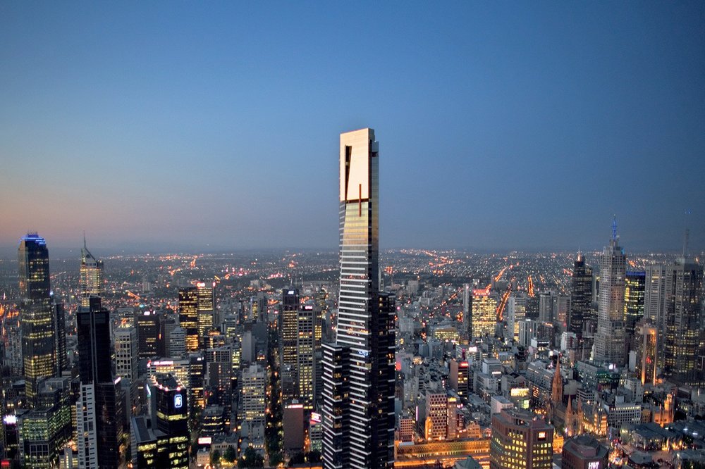 The Melbourne Skydeck at night.