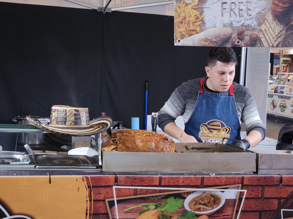 A vendor selling lechon