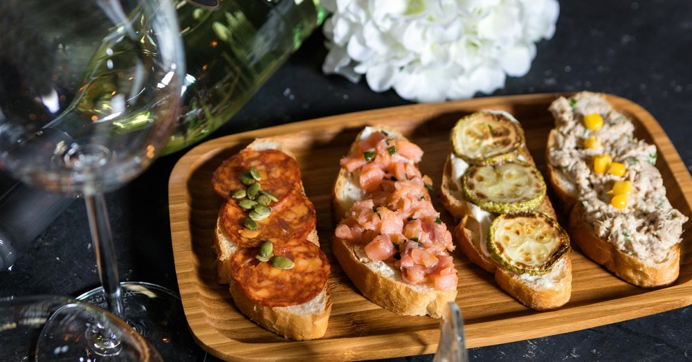 A variety of cicchetti with unique toppings