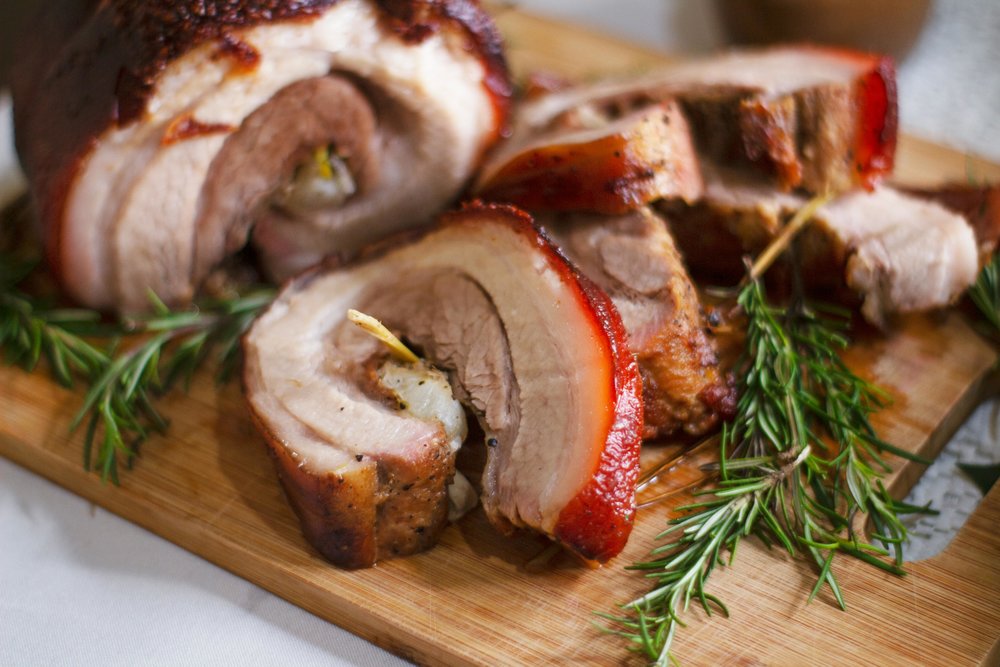 Delicious roasted porchetta slices