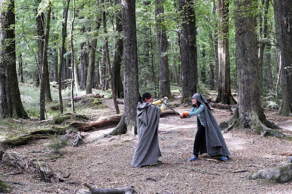 Recreating the Lord of the Rings scenes at a tour in Queenstown.