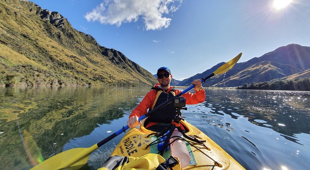 Kayaking across Moke Lake.