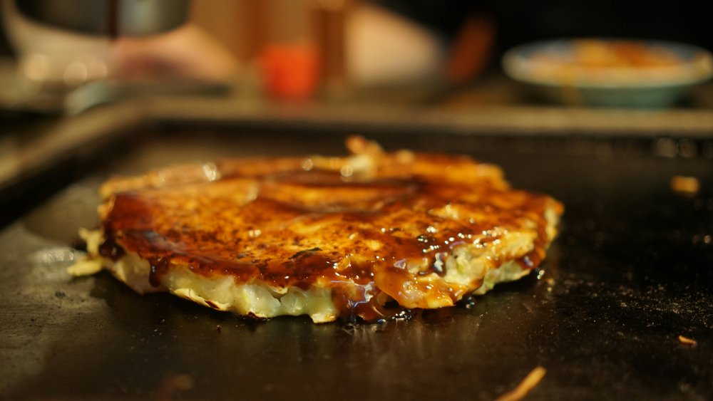 Okonomiyaki in a pan