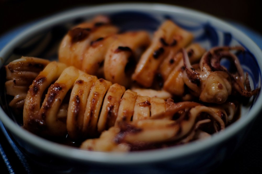 Grilled squid in a bowl