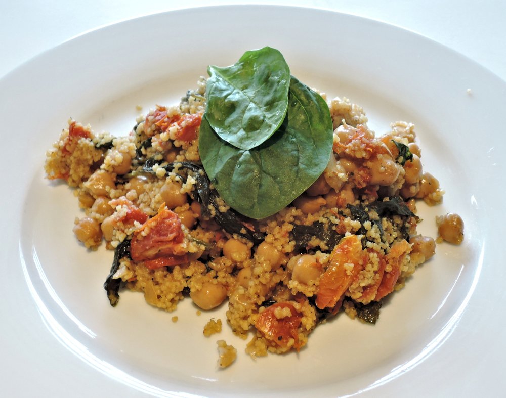 Couscous tapa with vegetables and fresh basil