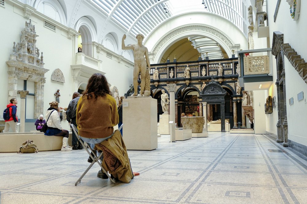 Admiring the vast collection of art and design at the V&A Museum