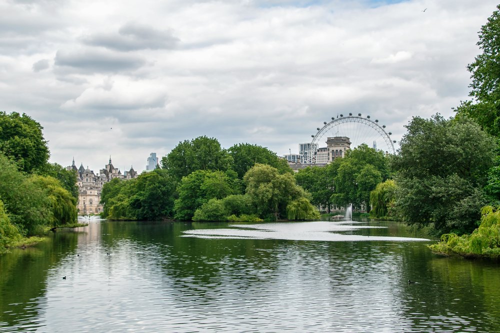 View of St James’s Park lake with the London Eye | Photo Credit: Wikimedia Commons