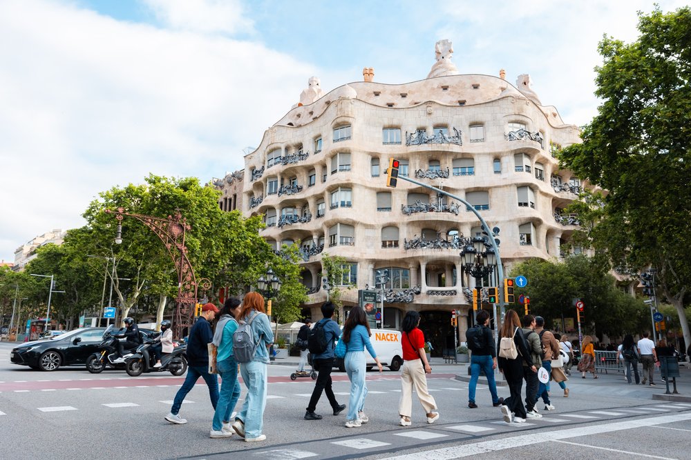 Walking towards La Pedrera-Casa Milà in Barcelona