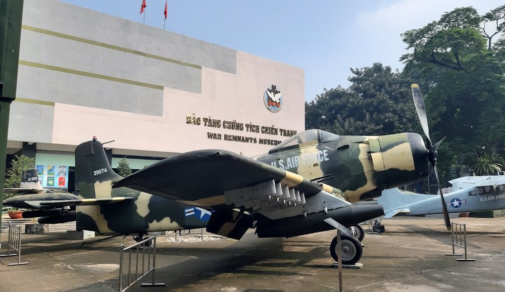 Military aircraft displayed outside the War Remnants Museum in Ho Chi Minh City