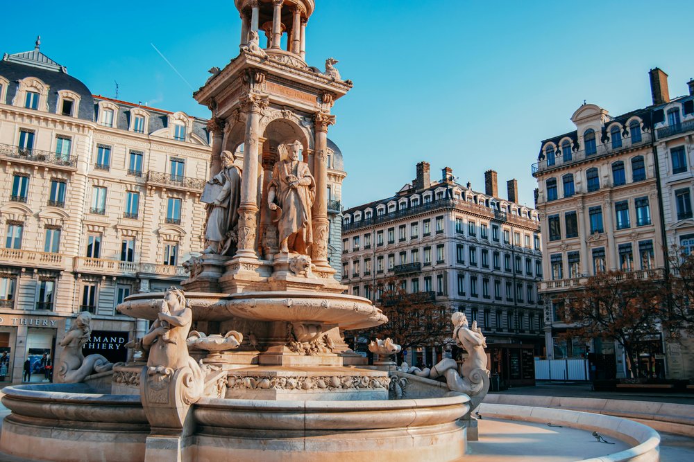 Elegant fountain at Place des Jacobins, Lyon