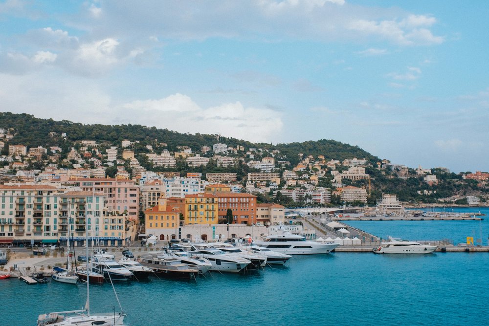 The colorful waterfront and marina in Nice