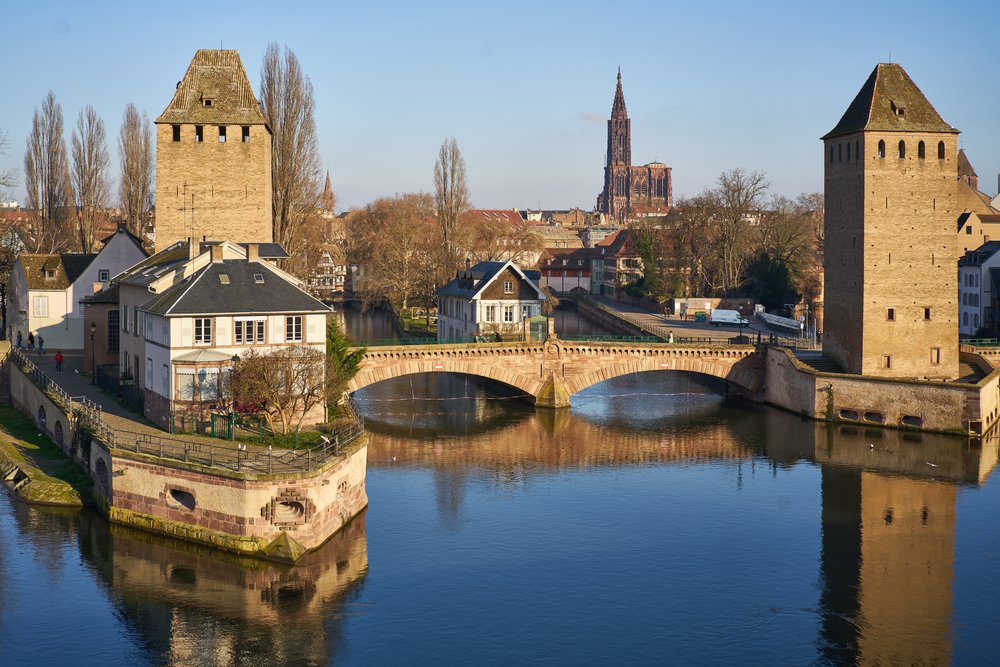Strasbourg’s canals and medieval towers at sunset