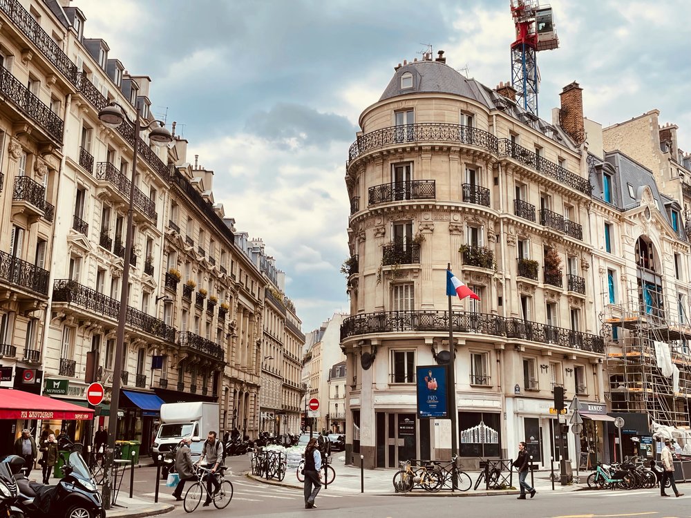 Classic Paris street lined with Haussmann buildings