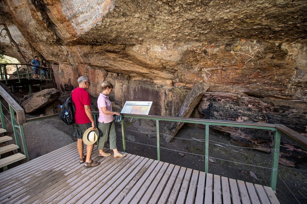View the ancient rock art at Kakadu National Park, a sacred Bininj/Mungguy site with paintings up to 20,000 years old