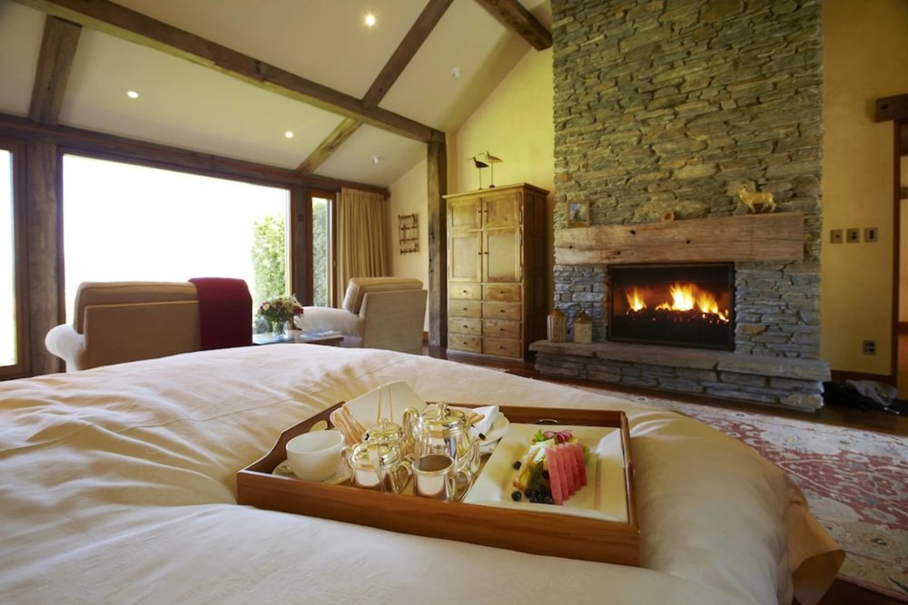 Breakfast in bed in suite in Blanket Bay