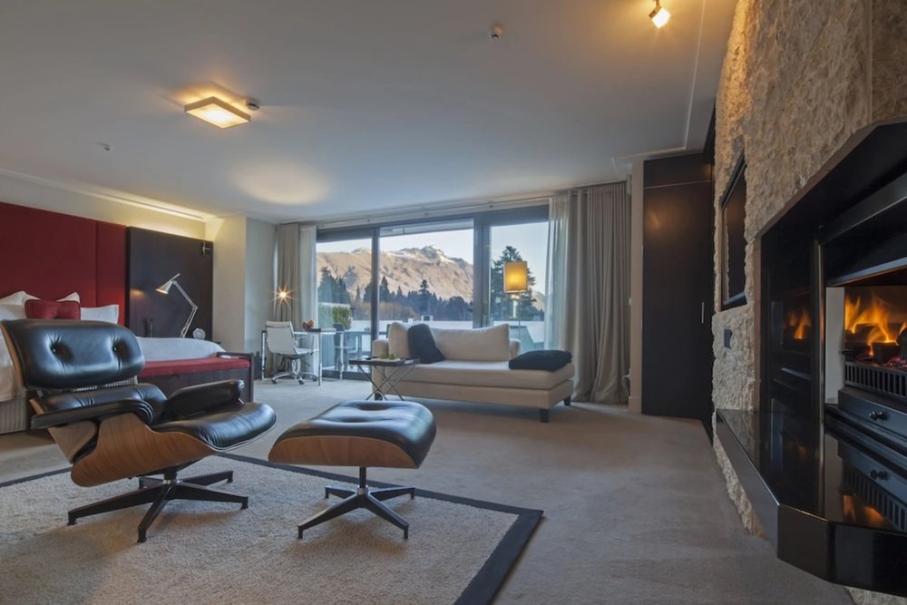 Rustic feel of the Spire Hotel with fireplace