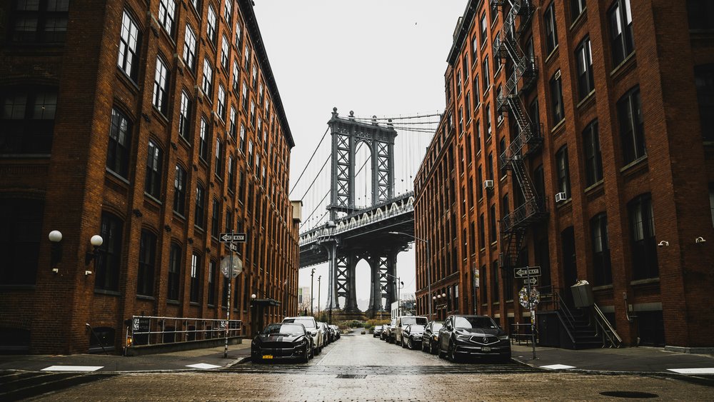 Famous Brooklyn Bridge after the rain