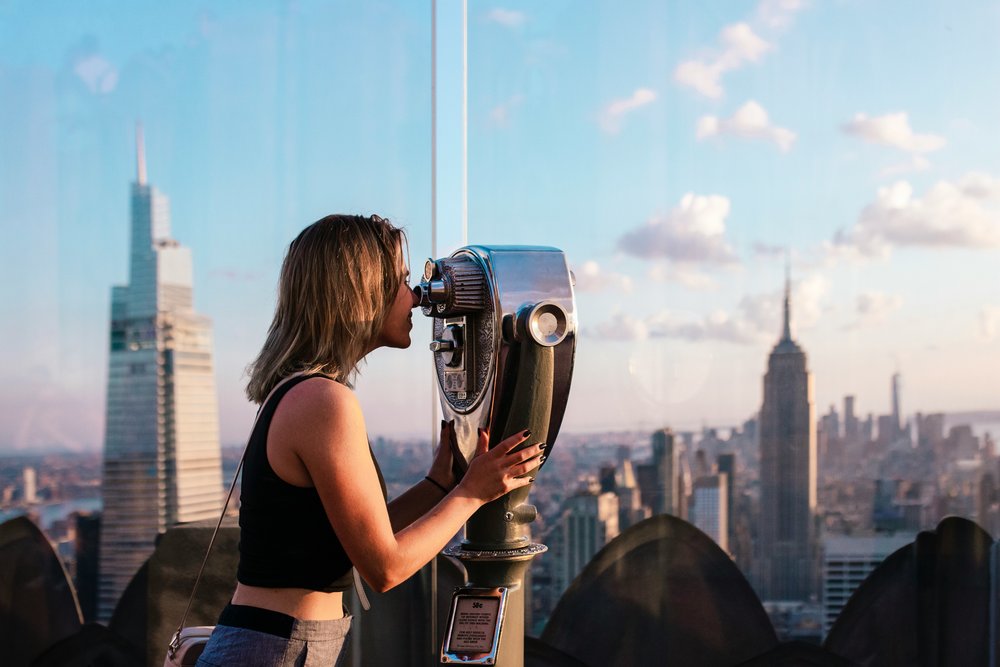 Tourist at the Top of the Rock Observation Deck