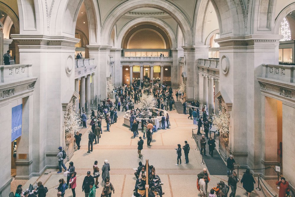 Visitors walking around The Met