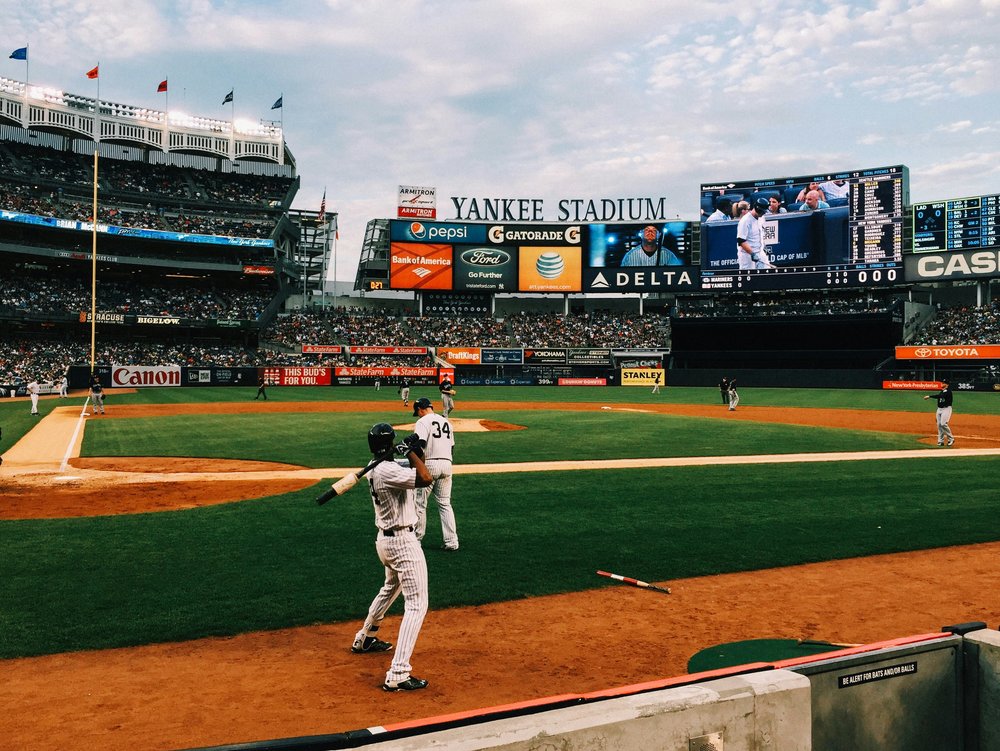 A live baseball game at Yankee Stadium