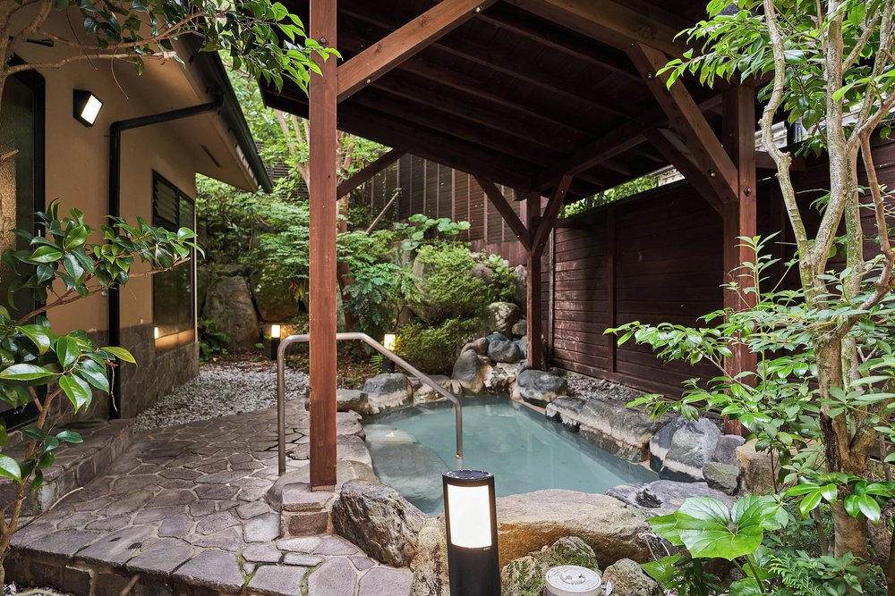 A private open-air onsen in Ajisai Onsen Ryokan in Hakone