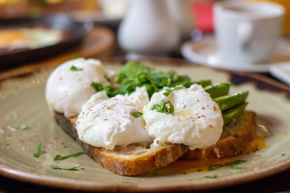 Avocado and poached eggs for breakfast