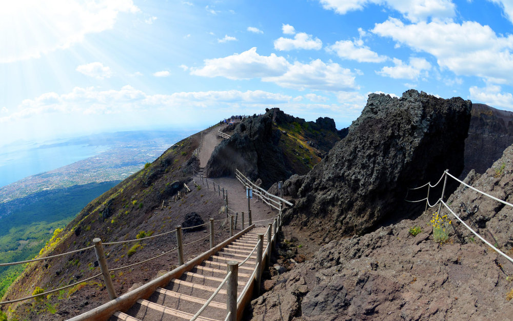 Hiking along Mount Vesuvius in Pompeii, Italy
