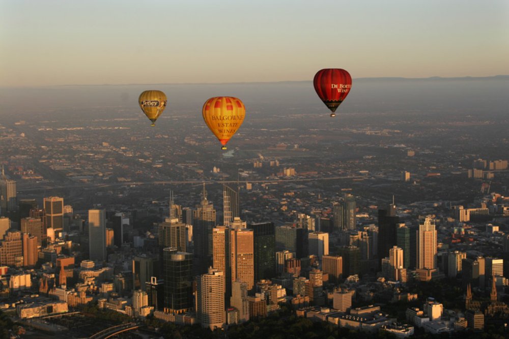 See Melbourne skyline from a hot air balloon