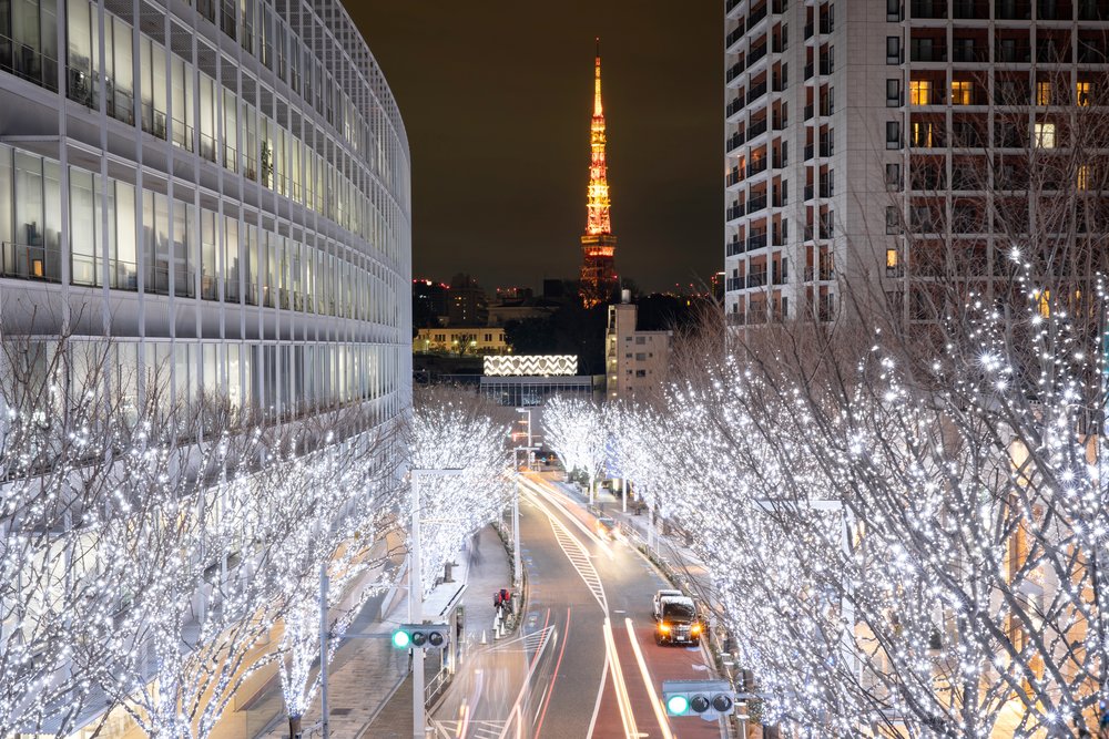Roppongi Hills illuminated at night